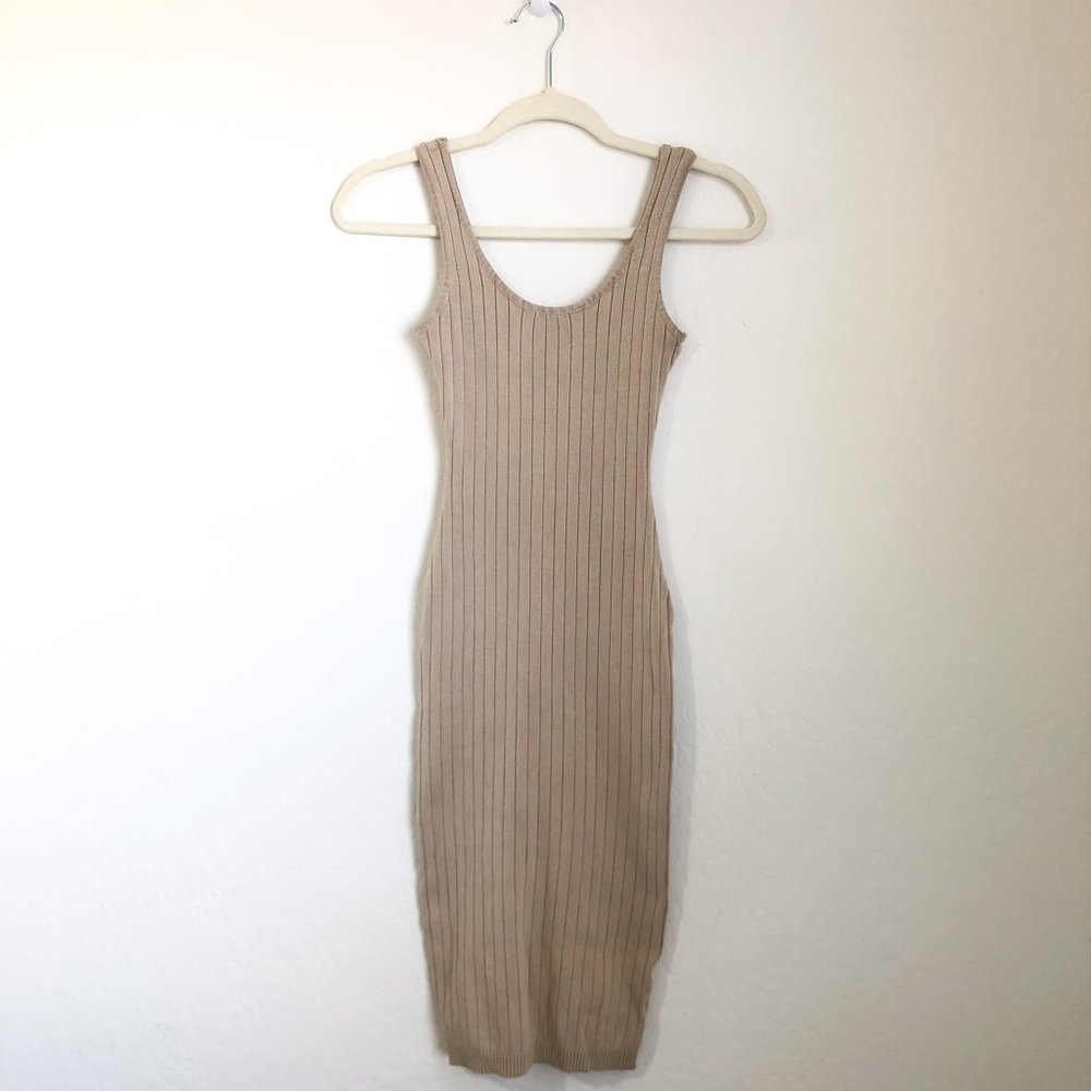 Windsor Beige Sleeveless Knit Ribbed Bodycon Dress Size Medium